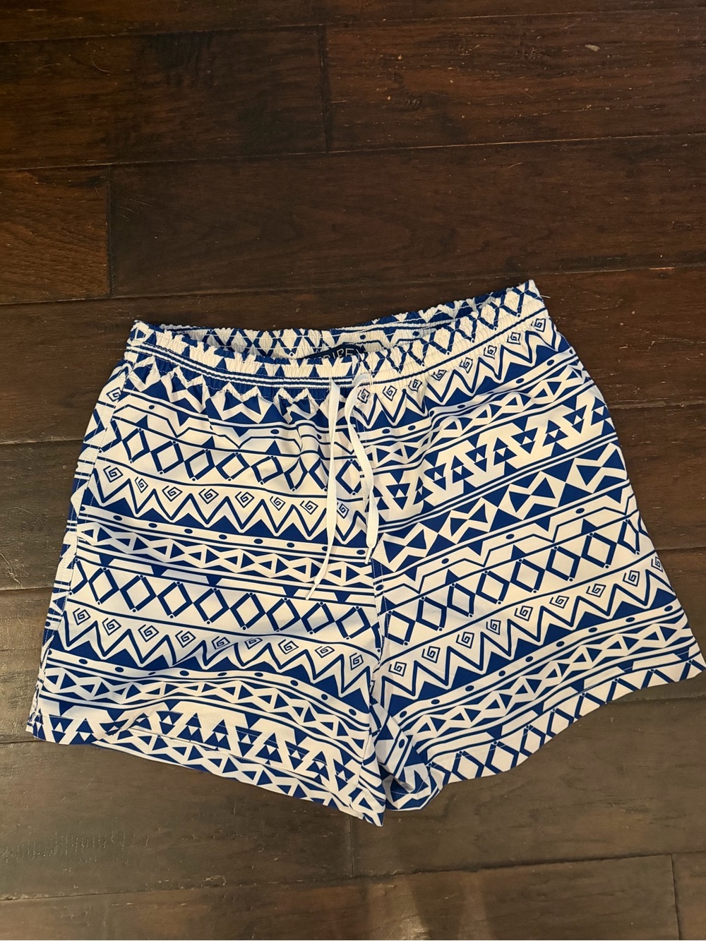 Meripex Apparel The Tidal Waves Men’s Swim Trunks Medium Blue White Geometric